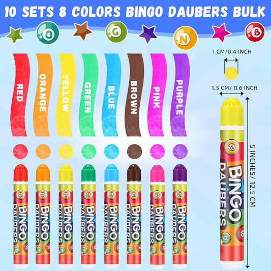 Crtiin 80 Pcs Bingo Daubers Dot Markers Set 12ml /0. 4oz Each, 8 Vibrant Colors for Kids Adults Dot Paint Markers Idea for Bingo Games, Art Crafts, Classroom Activities DIY Projects