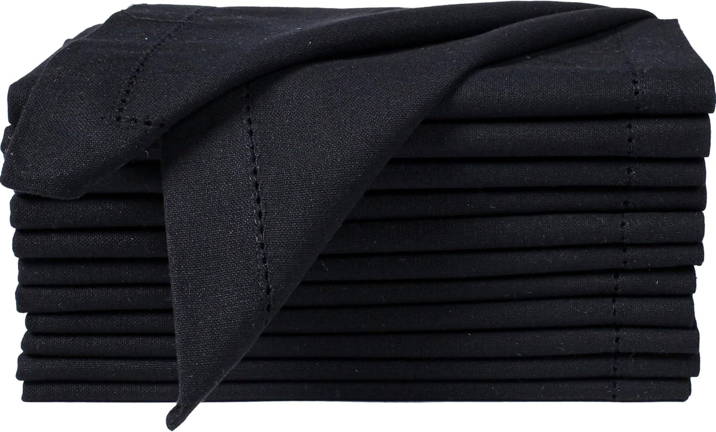 Bedding Craft Cloth Dinner Napkins Set of 12 – 18x18 Jet Black Linen-Look Hemstitched – Reusable Machine Washable Fabric Napkins for Weddings, Events & Everyday Dining