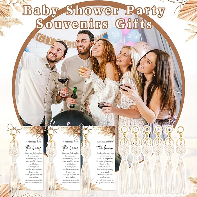 Landical 24 Sets Baby Shower Favors for Guests Boho Macrame Keychains with Thank You Cards Baby Shower Gifts Boho Party Favors