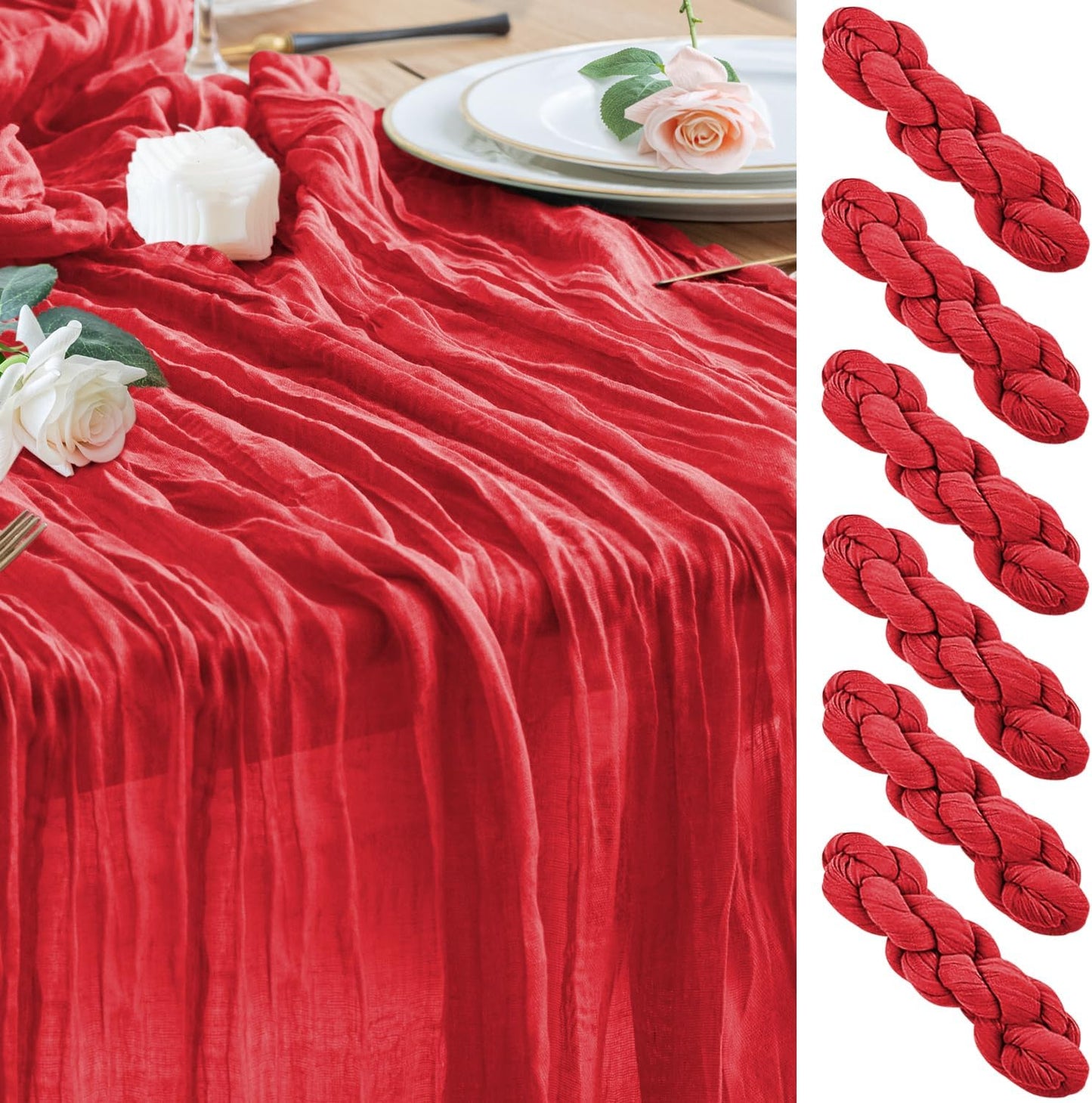 Wokceer Cheesecloth Table Runner Christmas 6Pack 10FT Red Boho Gauze Fall Cheese Cloth Table Runner for Party Long Rustic Sheer Table Runners for Baby Bridal Shower Wedding Easter Table