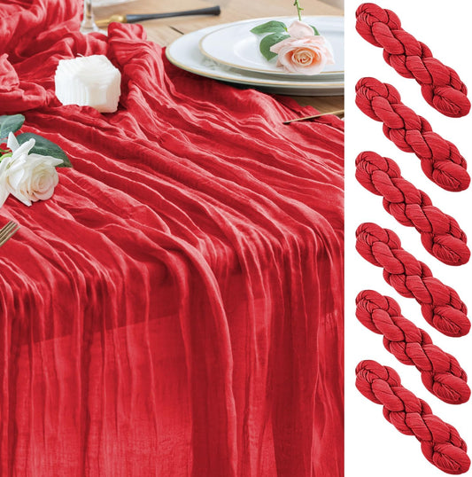 Wokceer Cheesecloth Table Runner Christmas 6Pack 10FT Red Boho Gauze Fall Cheese Cloth Table Runner for Party Long Rustic Sheer Table Runners for Baby Bridal Shower Wedding Easter Table