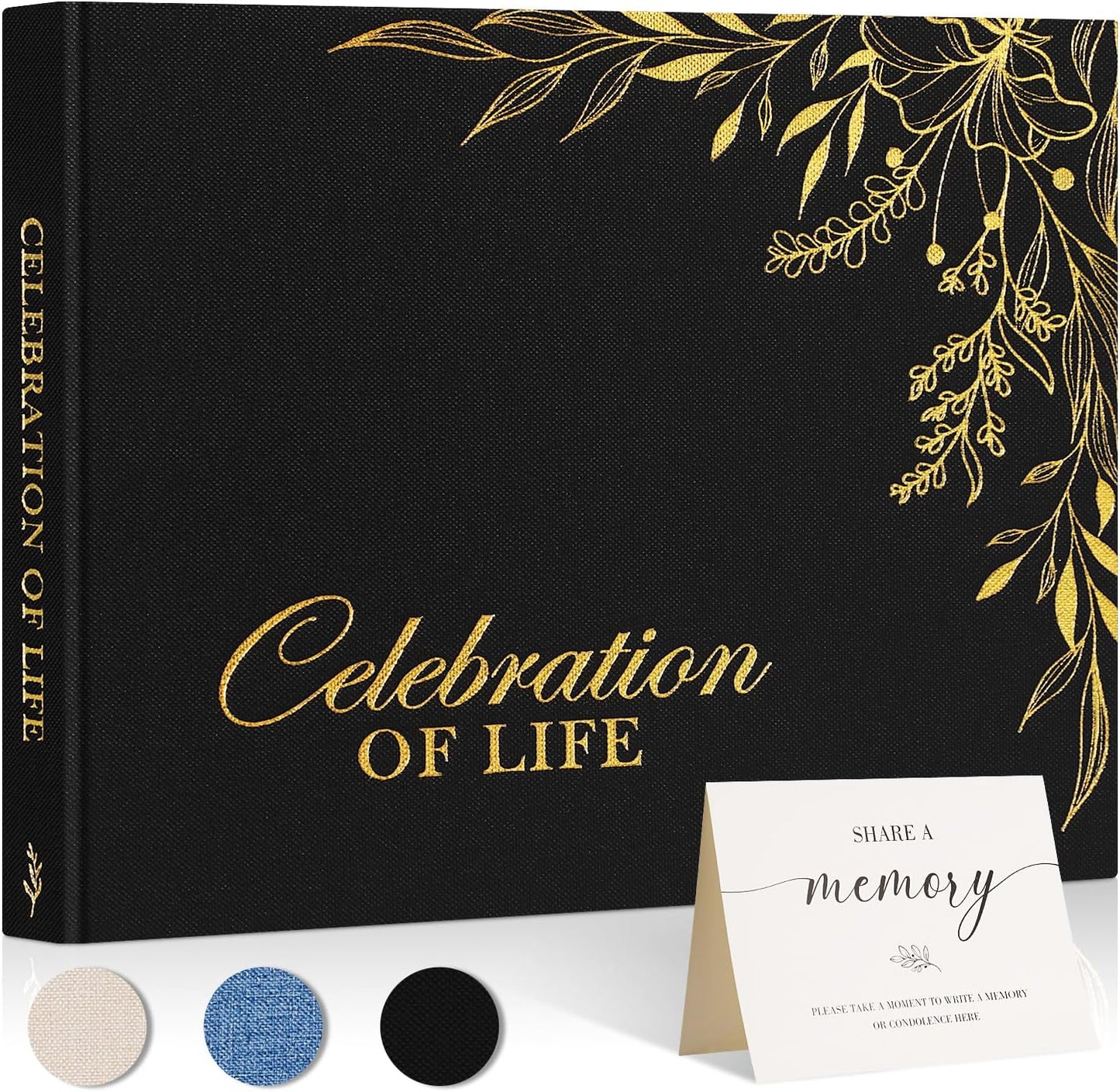 Lanpn Funeral Guest Book for Memorial Service, Linen Cover Celebration of Life Registry Guest Book, Funeral Favors Sign in Books for Guests Memory Book for Funeral with Memory Table Sign, Black