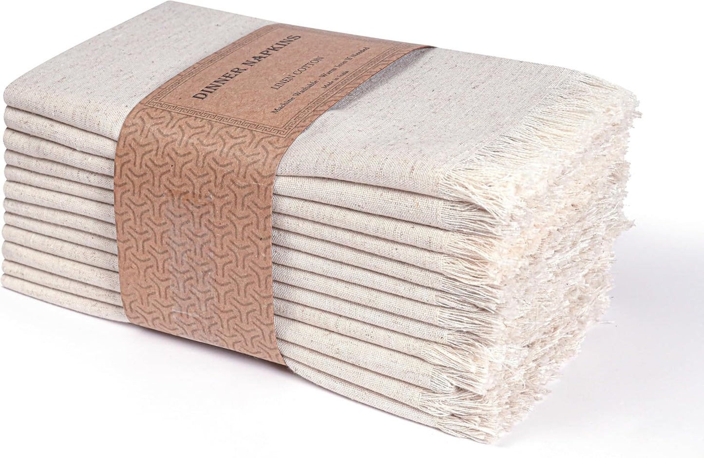 Homidate Linen Cloth Dinner Napkins Set of 12 – 18x18 Natural with Fringed Corners – Machine Washable Fabric Napkins for Weddings, Baby Showers, Parties & Dining