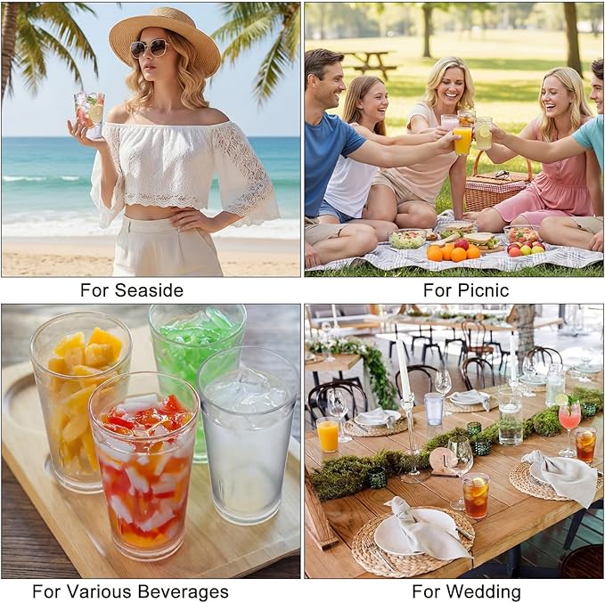 Gerrii 28 Pcs Clear Plastic Tumblers Drinking Cups Reusable Unbreakable Juice Acrylic Glasses Dishwasher Safe Plastic Glasses for Adults Picnic Party Kitchen (5 oz,Vintage)