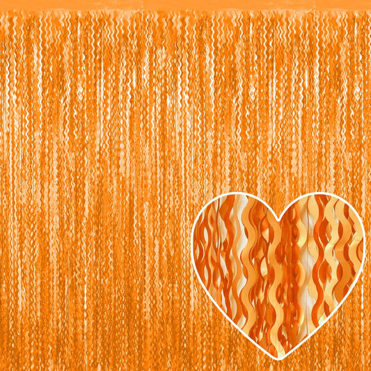 4 Pack Macaron Orange Fringe Curtain Backdrop 3.2Ft x 8.2Ft Metallic Tinsel Foil Fringe Streamers Background for Photo Booth Mother's Day, Easter, Carnival, Birthday, Wedding Party Decoration