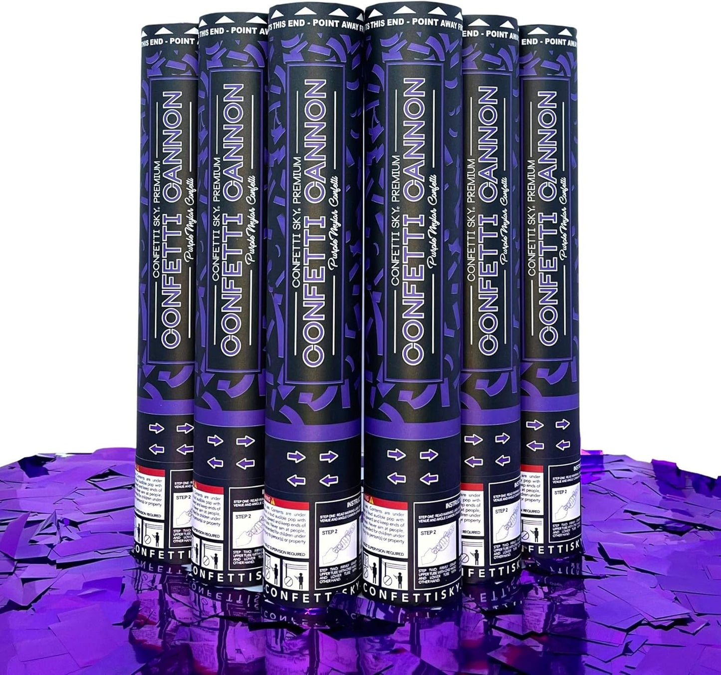 Confetti Sky [6 Pack] 12 Inch Confetti Cannons | Purple Confetti Poppers for Wedding Celebration, Birthday Party, Pranks, Graduation, Christmas Eve and New Year Celebration