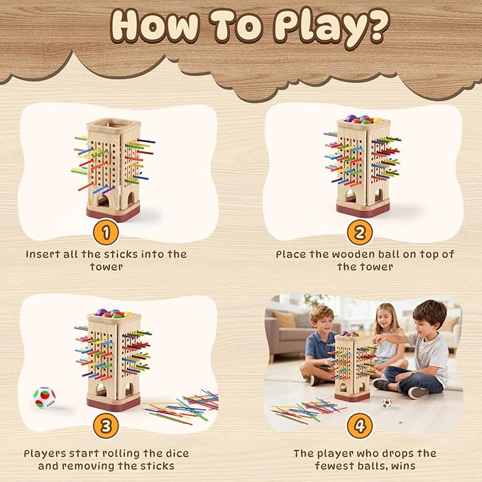 Pinshoon Montessori Game Wooden Board Game, Multiplayer for Kids 4-8, Math Educational, Fine Motor Skill Toy for Girls Boys, Classic Fun Games for Age 3 4 5 6 7 8 Girls Boys Gifts (Storable)