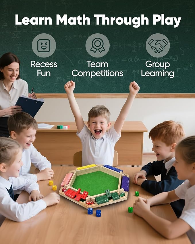 Maiji Planet Original Classic 2-6 Player Shut The Box Game, Math Dice Board Game for Family Night Classroom Travel, Wooden Classic Table for Group Kid Adult Senior Travel Party Bar Easy Quick and Fun