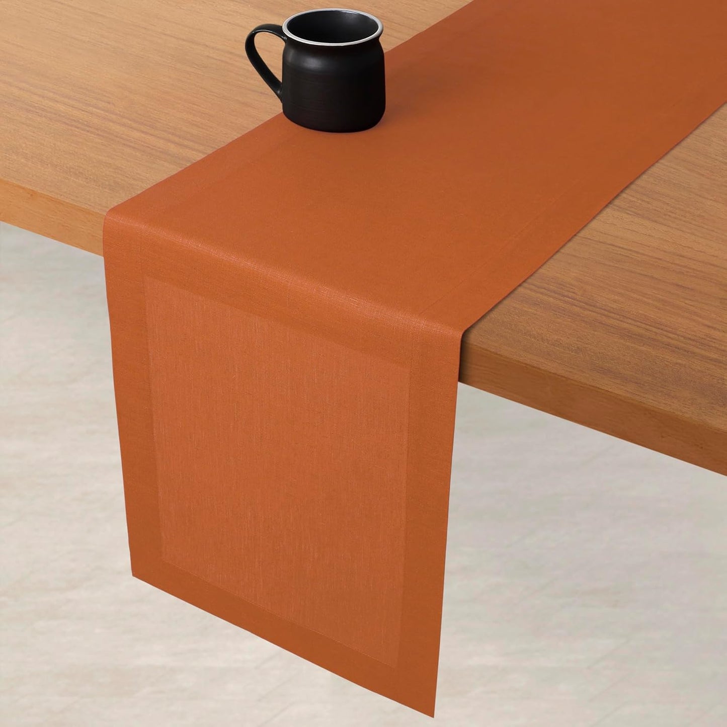 D'Moksha Homes Linen Rust Table Runner 72 Inches Long - 100% Pure Linen 14 x 72 Inch Table Runner for Dining, Fall and Halloween - Machine Washable
