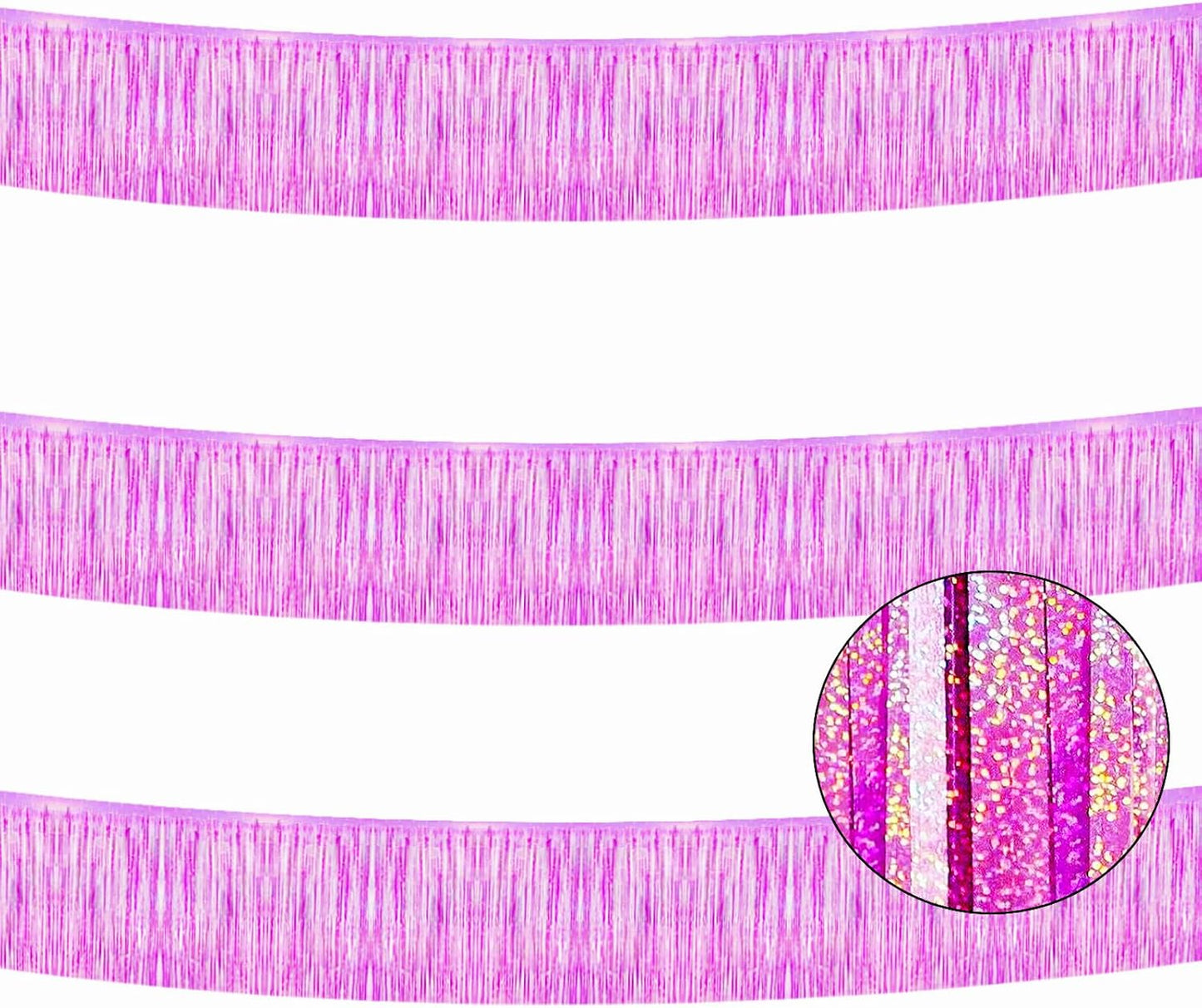 3 Pack Total 30 Feet Foil Fringe Garland Lilac Purple Metallic Wall Hanging Drapes Tassel Skirting Tinsel Streamers for Parade Float Trailer Birthday Wedding Party (Iridescent Purple)