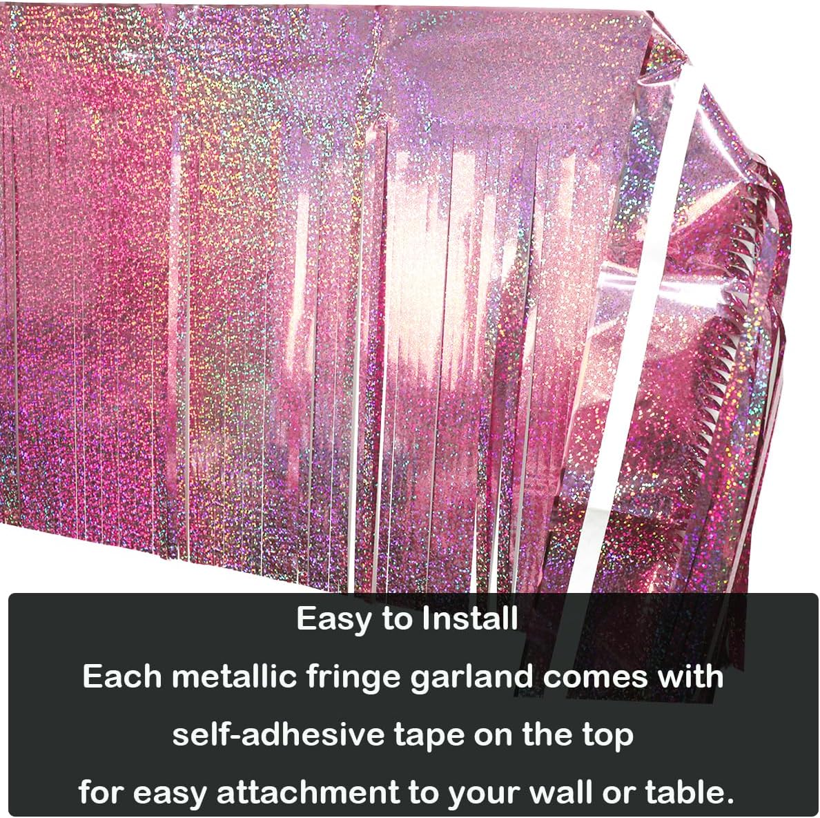 3 Pack Total 30 Feet Foil Fringe Garland Lilac Purple Metallic Wall Hanging Drapes Tassel Skirting Tinsel Streamers for Parade Float Trailer Birthday Wedding Party (Iridescent Purple)