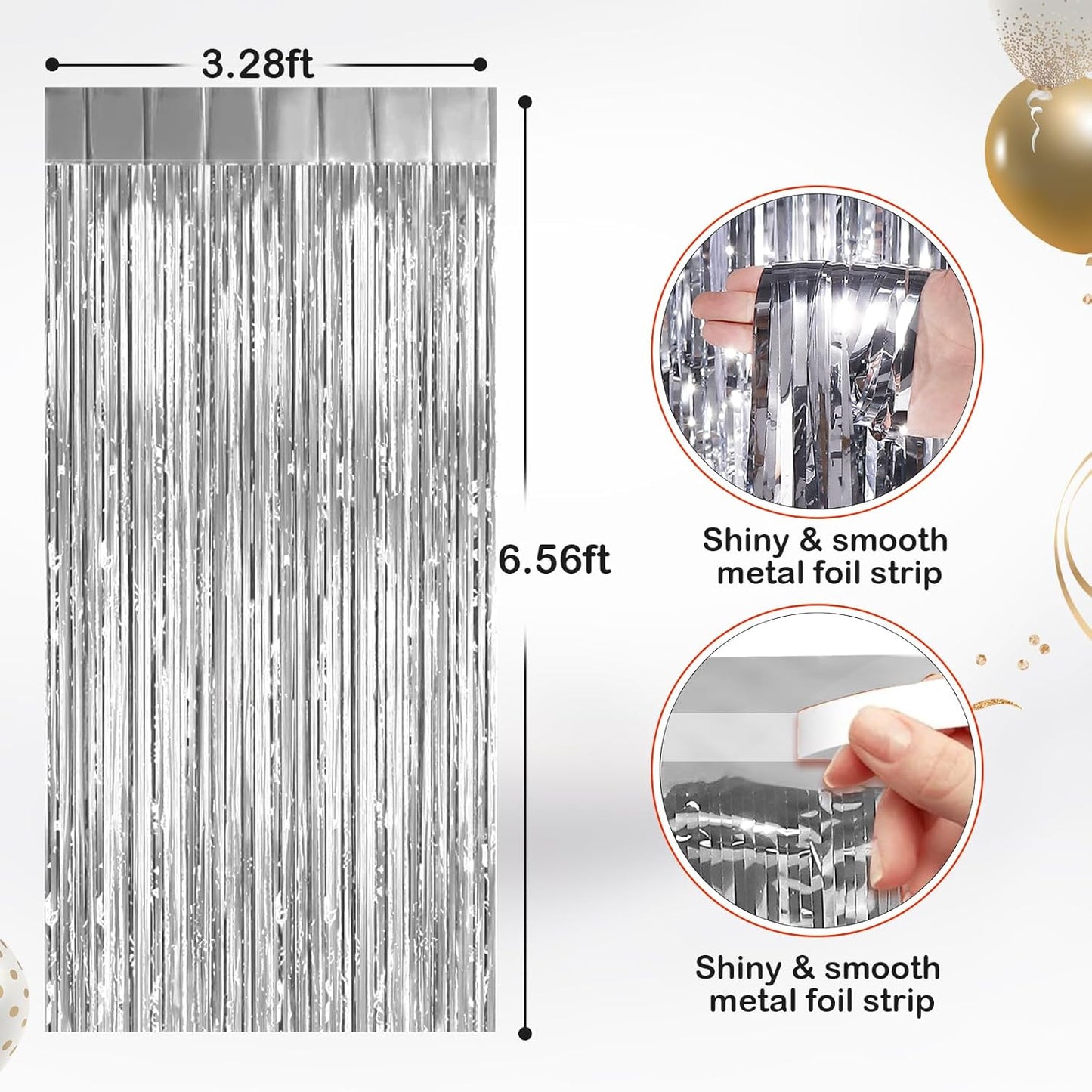 2 Pack Silver Metallic Tinsel Foil Fringe Curtains, Door Streamers Photo Booth Backdrop for Birthday Party, Tinsel Curtain Backdrop for Baby Shower Bachelorette Christmas Party Decorations