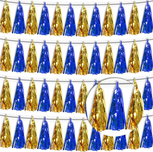 4PNavy-Blue Gold Tassel Banner Garland Metallic Foil Fringe Banner Tinsel Tassels Streamer Banner Backdrop for Parade Floats Birthday Graduation Christmas Bridal/Baby Shower Party Decorations