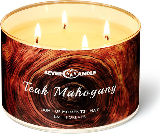 Soy Wax Blend Candle for Home, 4-Wick Candles in Teakwood & Mahogany Scented, Aromatherapy Candles Gift for Parties, Relaxing, Over 50 Hours of Burn Time, 18oz