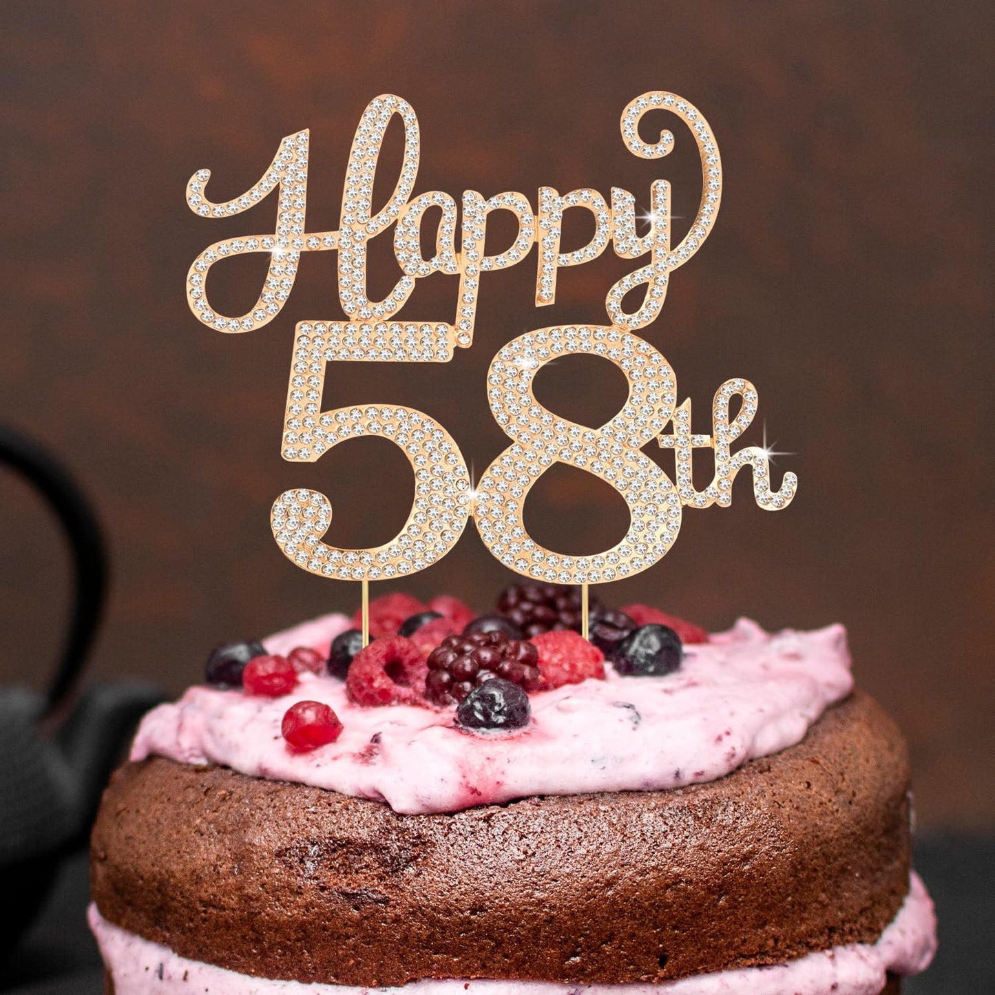 Happy 58th Birthday Decorations,58th Birthday Gold Rhinestone Cake Topper - Cheers to 58 Years Old Bday Party Metal Sparkly Cake Centerpieces Sign.