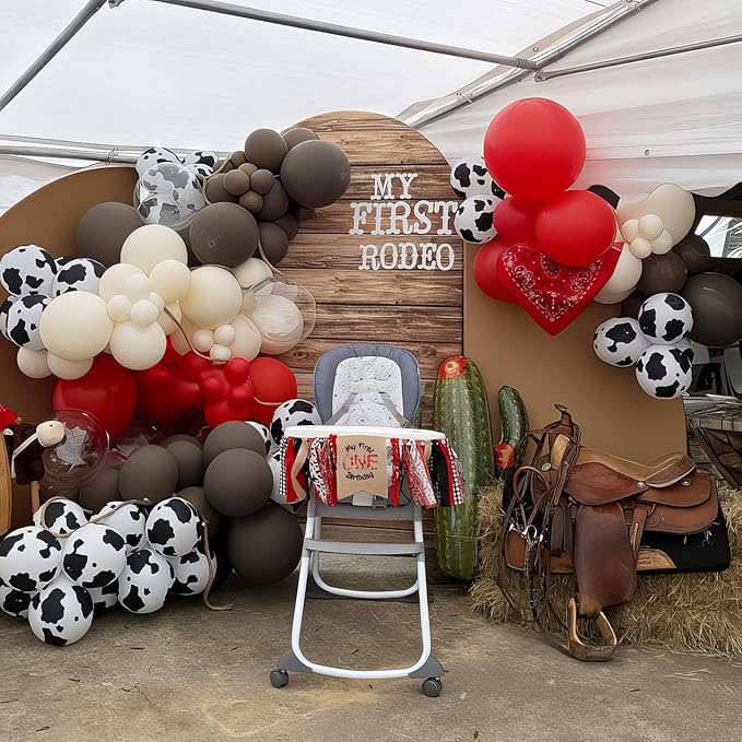 Western Cowgirl Balloons Rodeo 60 Pcs Red Dark Brown Tan Coffee Beige Nude White Party Balloon Cow Print Balloon for Boho Western Cow Farm Themed Bithday Highland Party Decor
