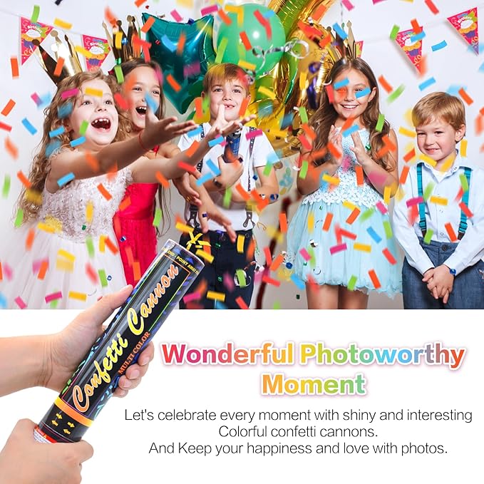 Confetti Cannon 6Pack Biodegradable Confetti Poppers Multicolor Party Confetti Shooters Party Poppers 12inch Cannon Launches 15-20ft for Birthday Wedding Graduation New Years Celebration Decorations
