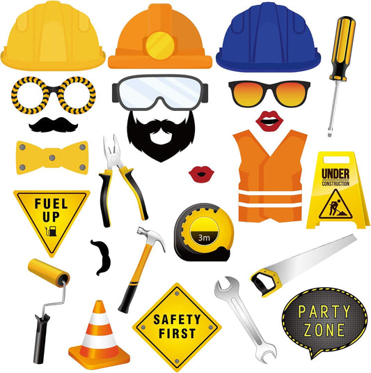 25Ct Construction Party Photo Booth Props Kit Construction Party Decorations Architectural Photo Props Kits 25 Pieces for Kids' Construction Theme Baby Shower & Birthday Decorations
