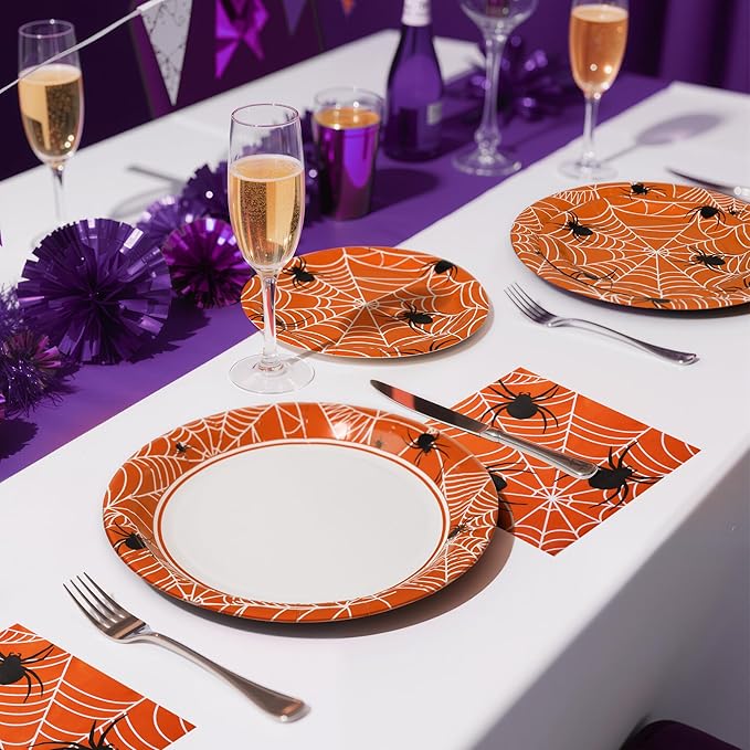 75pcs Spider Party Supplies, 25 Guest Disposable Paper Plates & Napkins, Tableware Decorations Favors, Including 9" & 7" Plates & Napkins for Halloween, Birthday, Parties, and Everyday Use