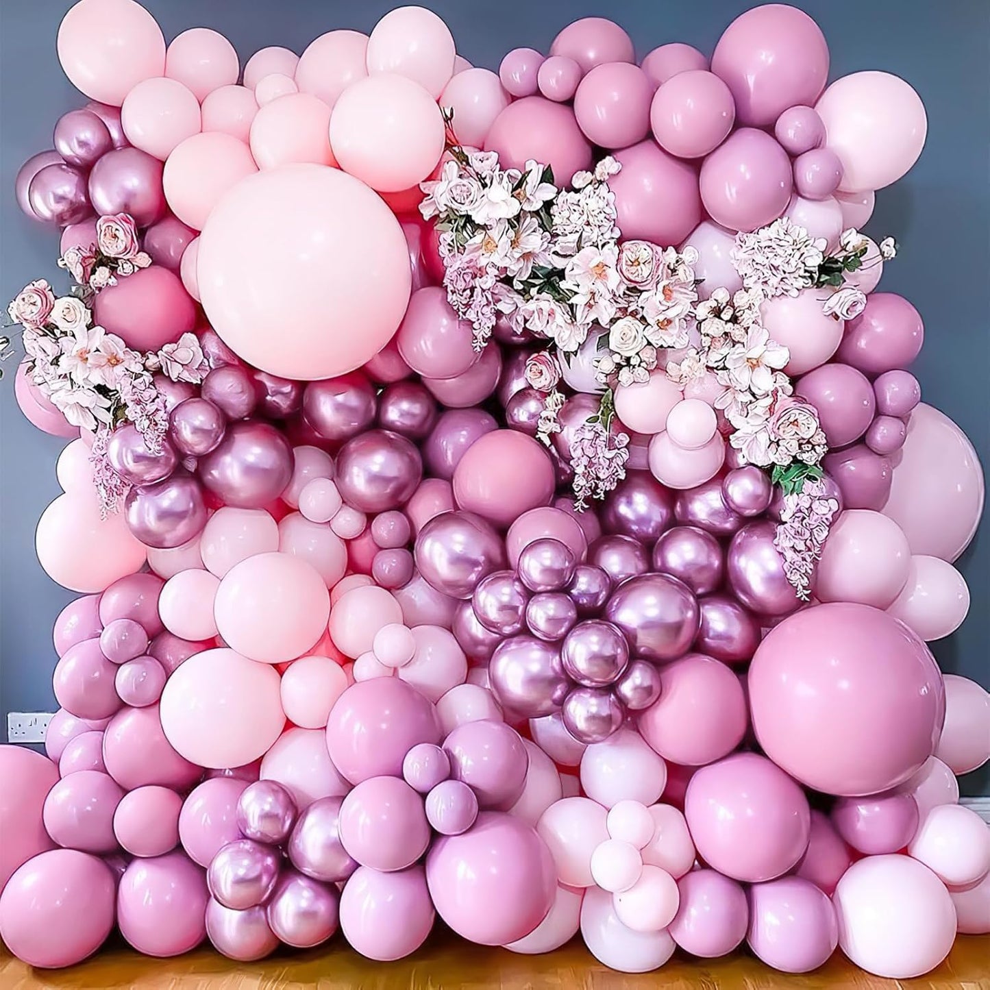 PartyWoo Pink Balloon Arch Kit Garland 100 pcs Different Sizes of 18 12 10 5 Inch Metallic Light Pink Magenta Silver Latex Balloons for Wedding Engagement Baby Shower Birthday Party Decorations