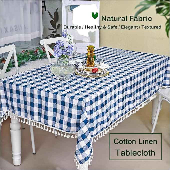 Buffalo Plaid Square Tablecloth, Burlap Gingham Table Cloth for Thanksgiving Christmas Kitchen Restaurant Holiday Indoor Outdoor Picnic（55x55, Navy Blue