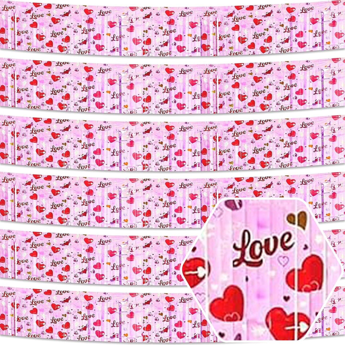 6 Pack 10 Feet Pink AA Wave Foil Fringe Garland Metallic Tinsel Streamers Banner Wall Hanging Curtain Backdrop for Parade Floats, Mother's Day, Easter, Wedding, Birthday Party Decoration