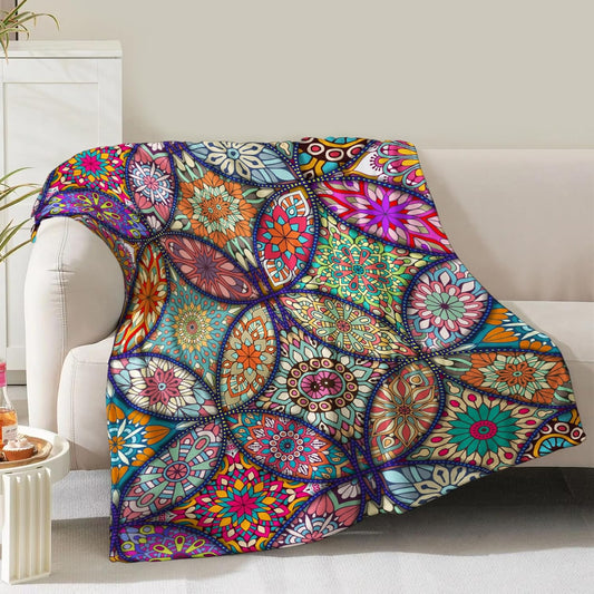 Boho Floral Blanket Gifts for Women Girls Mom Wife Birthday Christmas Valentine Present Colorful Bohemian Flower Theme Hippie Decor Bedroom Living Room Couch Sofa Kids Adult Soft Flannel Throw 60"x50"