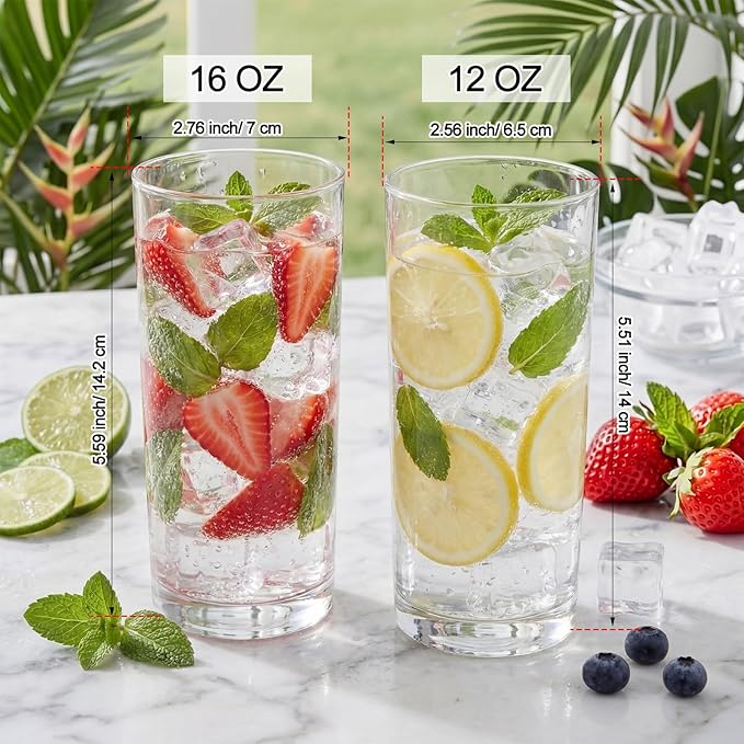 Gerrii 20 Pcs Clear Plastic Tumblers Drinking Cups Reusable Unbreakable Juice Acrylic Glasses Dishwasher Safe Plastic Glasses for Adults Picnic Party Kitchen (12oz,15.5 oz,Vintage)