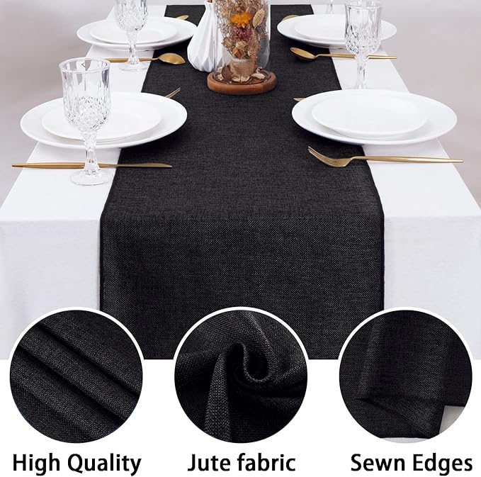 B-COOL Black Burlap Table Runners 2 Packs Halloween Table Runner Burlap Fabric for Wedding Party Holiday Dining Table Centerpiece Decor 13x108 Inch