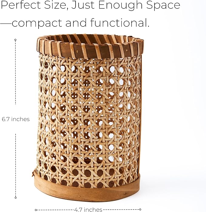 Boho Utensil Holder - Handwoven Rattan Utensil Holder for Kitchen and Countertop | Natural Woven Organizer for Rustic Kitchen Decor, Boho Basket for Cooking Tools and Tabletop Storage