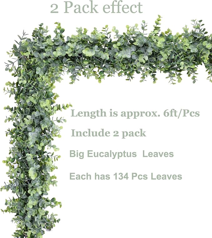 DearHouse 4 Pack Faux Eucalyptus Garland Plant, Artificial Vines Hanging Eucalyptus Leaves Greenery Garland for Wedding Backdrop Arch Wall Decor,5.9 Feet/pcs UV Protected Indoor Outdoor
