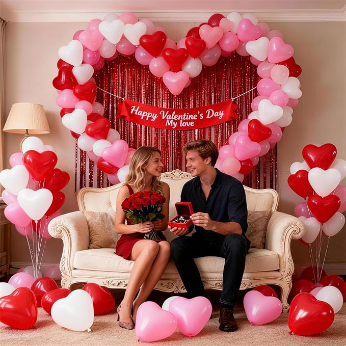 Heart Balloons Latex Red Pink White Heart Shaped Balloons Romantic Valentines Day Balloon Set for Proposal Engagement Wedding Galentines Bridal Shower Mothers Birthday Party Decorations 10 Inch
