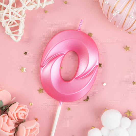 PHD Cake 2.76 Inch Diamond Pink Number 0 Birthday Candles, Pink Cake Candles for Party Celebration