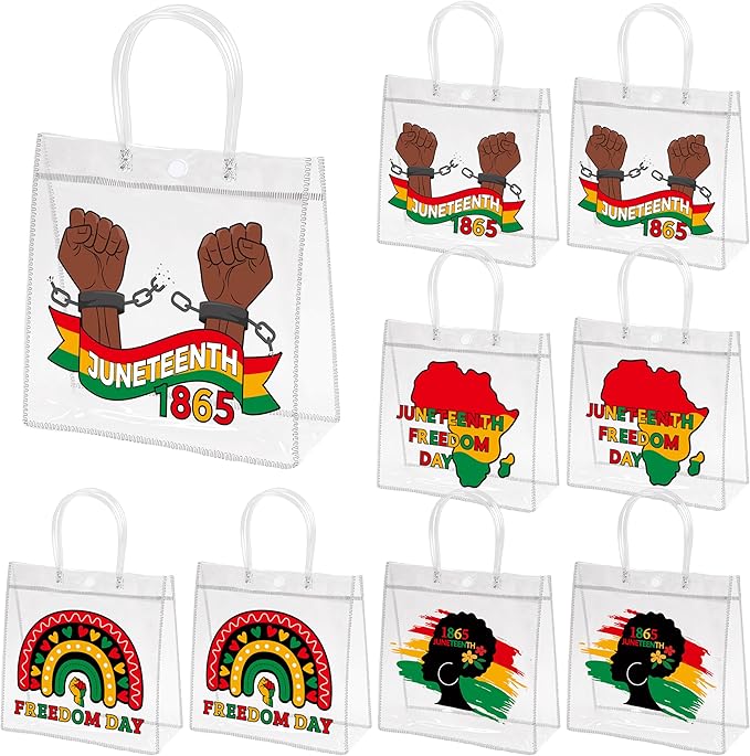 H1vojoxo Happy Juneteenth Gift Bags - 24PCS Juneteenth Clear PVC Gift Bags for African American 1865 Independence Day Party Decoration Freedom Day Goodie Bag for June 19th African American Party Favor