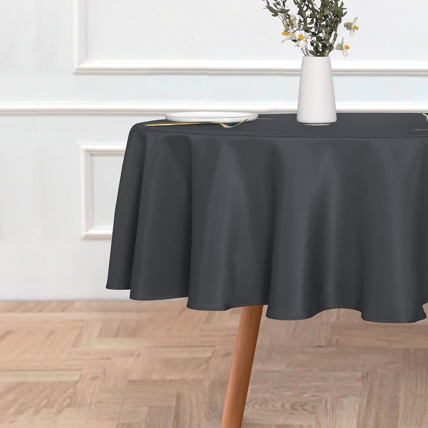 sancua Round Tablecloth - 70 Inch - Water Resistant Spill Proof Washable Polyester Table Cloth Decorative Fabric Table Cover for Dining Tables, Buffet Parties and Camping, Grey