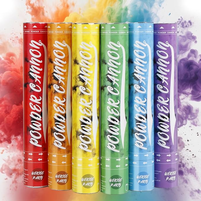 Rainbow Powder Cannon Poppers, WERISE Party Biodegradable Smoke Poppers Cannon 12 Inch Smoke Bombs for Photography, Celebrations, Festivals, Parties and Valentines Day 6 Pack