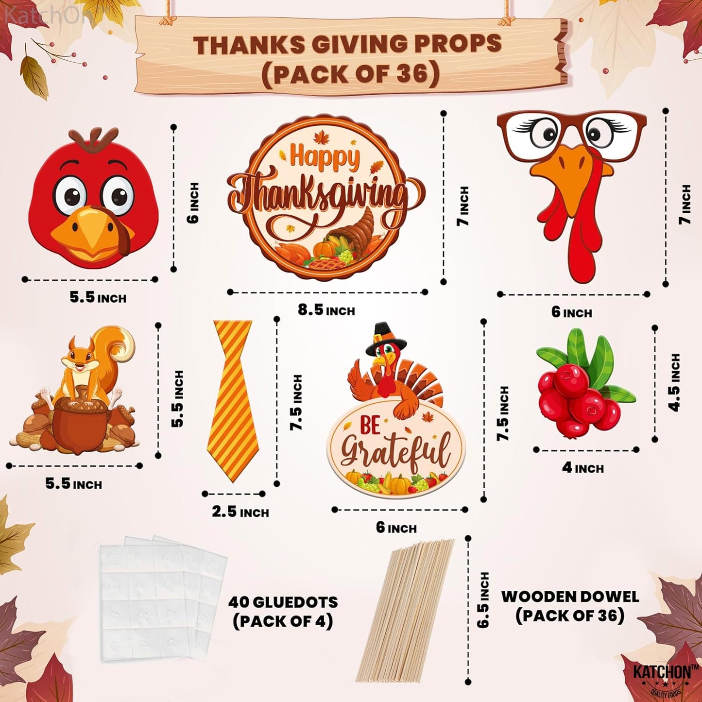 KatchOn, Happy Thanksgiving Photo Booth Props - Pack of 36 | Props for Thanksgiving Party Decorations | Fall Selfie Props, Fall Festival Decorations Indoor
