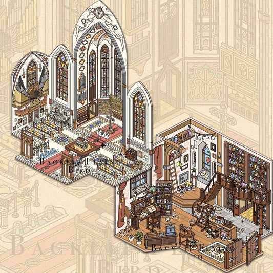 Fabulous Cathedral Architecture Scenery Stickers, DIY Miniature Scrapbooking Supplies, Vintage Library Scenes, Fun World PET 3D Landscape Sticker, Crafting Decorative Paper for Relief Stress