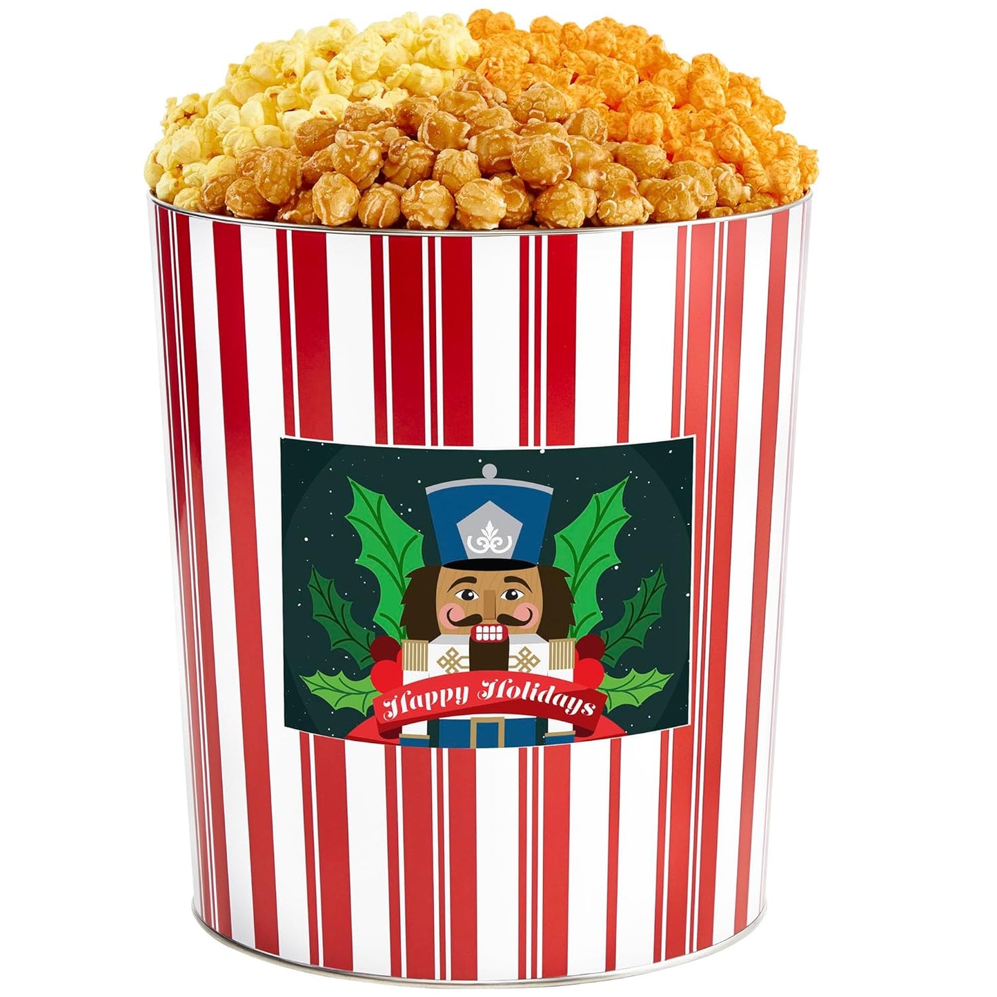 The Popcorn Factory Tins With Pop® 3.5 Gallon Happy Holiday Nutcracker 3 Flavor