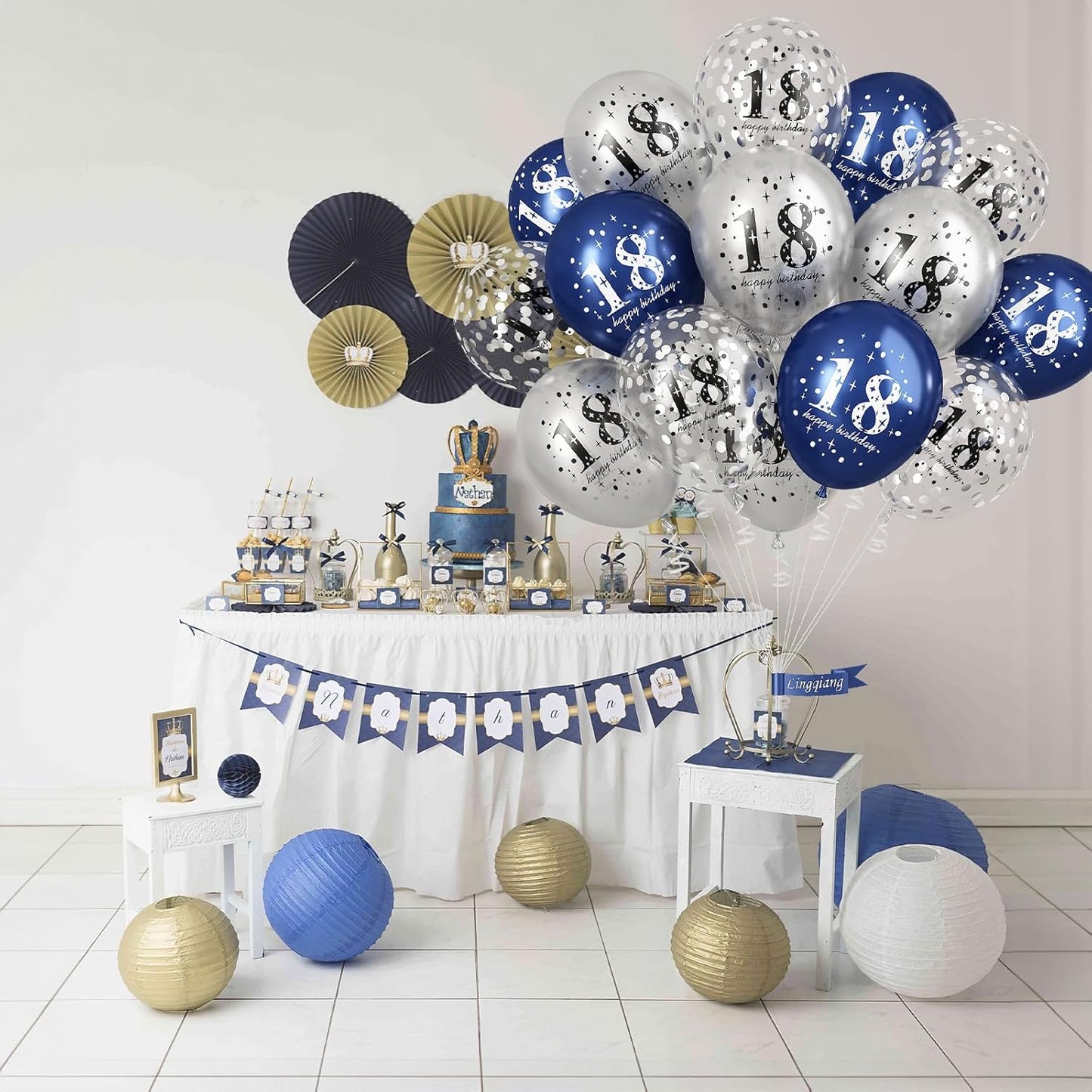 Happy 18th Birthday Balloons for Boys, Navy Blue Silver 18th Birthday Party Decorations for Him, 15 Pieces 18th Balloons for Boys Age 18 Years Old Birthday Celebration Party Decorations Supplies
