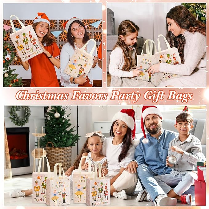 Wovnet 30 Pcs Christmas Bags Bulk Nutcracker Merchandise Gift Bags with Handles Reusable Non Woven Tote Shopping Goodie Pouch for Xmas Party Favors 10 x 8 x 4in