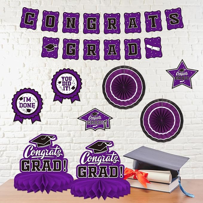 Purple Themed 2026 Graduation Decorations Set - Congrats Grad Banner, Class of 2026 Backdrop, Balloons & Streamers Kit - Complete Party Supplies for High School & College Celebrations
