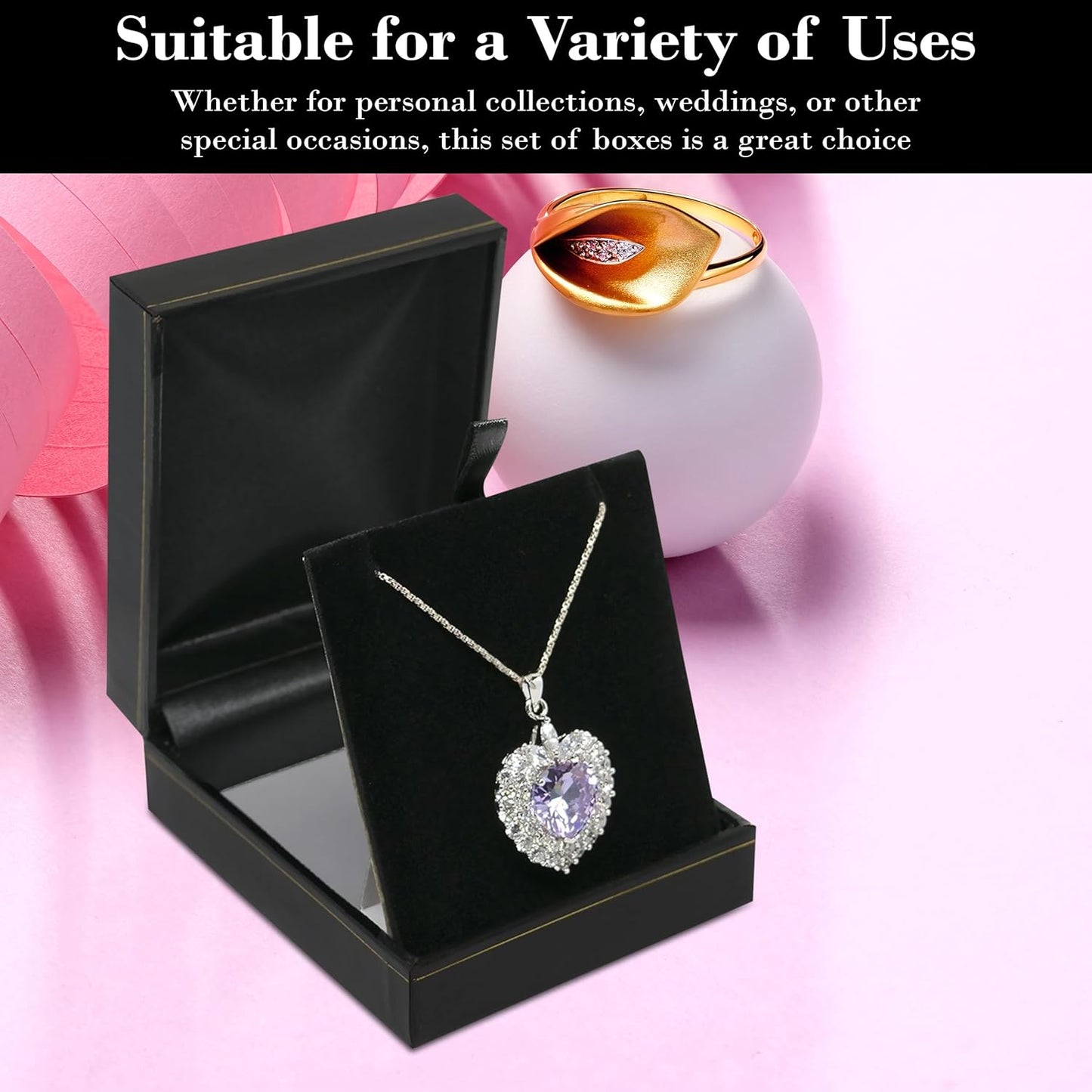 Novel Box Black Jewelry Box for Pendants 2.5x2.62x1 Inches - Pendant Gift Boxes with Gold Trim - Faux Leatherette Pendant Storage Case - Gift Presentation Cases for Pendants/Necklaces