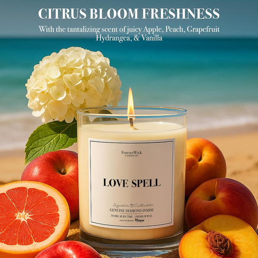 Love Spell Lush Fruit Surprise Candle with Diamond Inside | Foreverwick Candles | Scented Soy Candles Gifts for Women Aromatherapy Candle | Organic Soy Candle 14oz | 70h