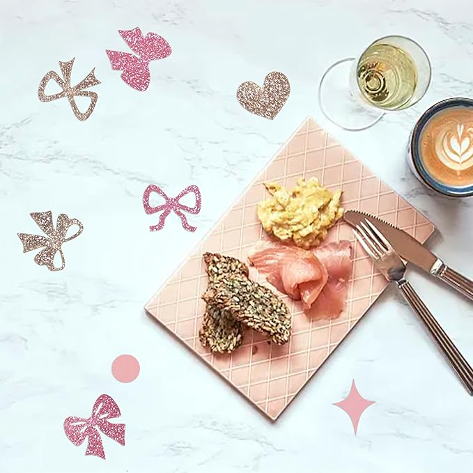 240 Pcs Pink Bow Confetti, Bow Theme Glitter Table Scatter for Coquette Baby Shower and Bachelorett Party Decoration (champagne)