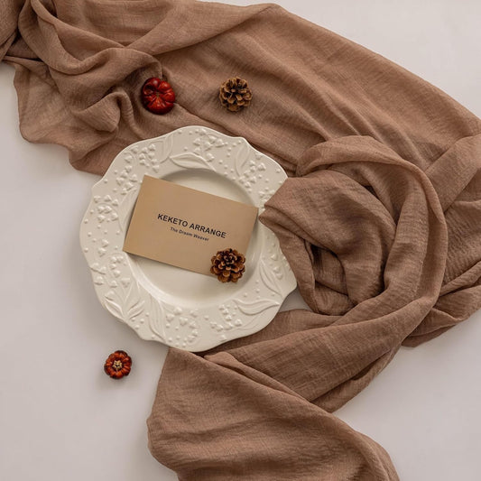 Cheesecloth Table Runner Nude Gauze Rustic Boho Coffee Cheese Cloth 120 Inch 10 FT for Wedding Baby Shower Bridal Shower Birthday Party Long Sheer Farmhouse Home Decorations