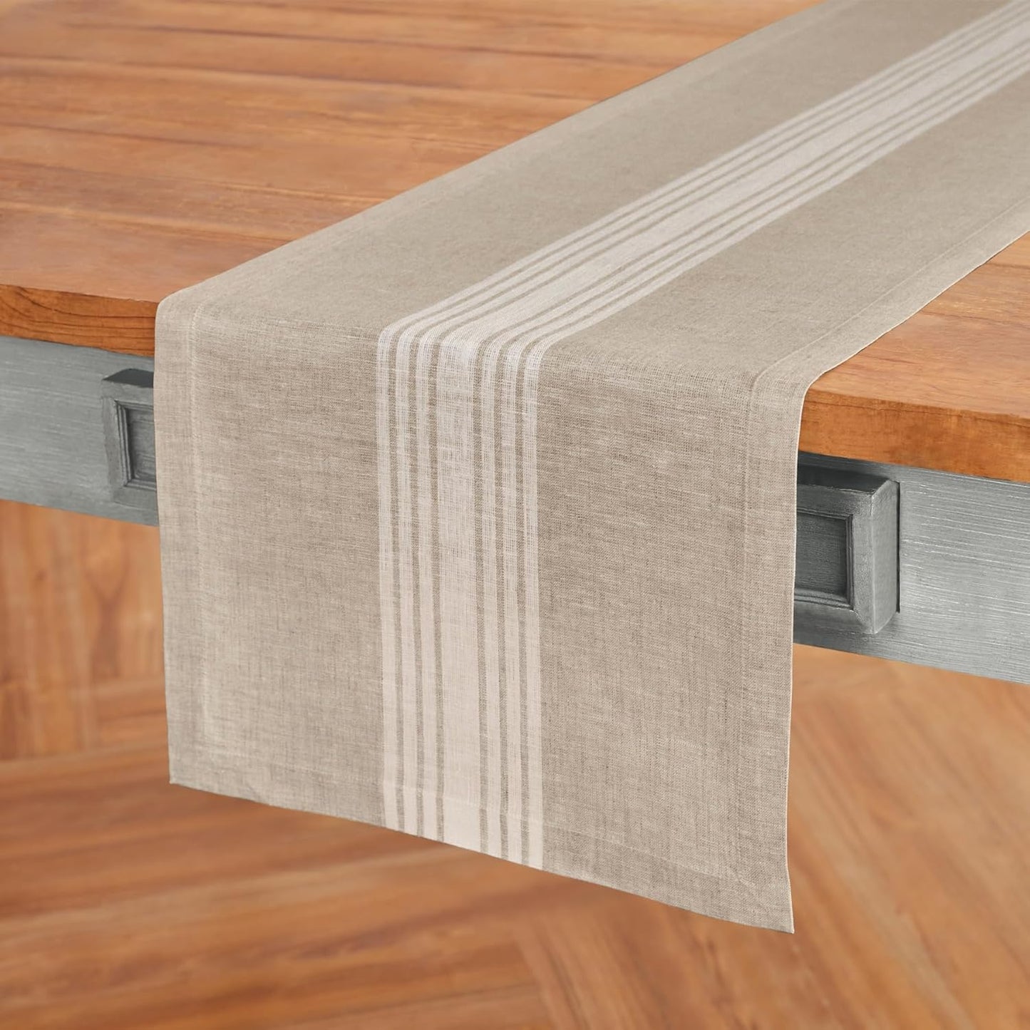 Solino Home Linen Table Runner 144 Inches Long - 100% Pure Linen White and Natural Farmhouse Table Runner 14 x 144 Inch for Dining, Thanksgiving
