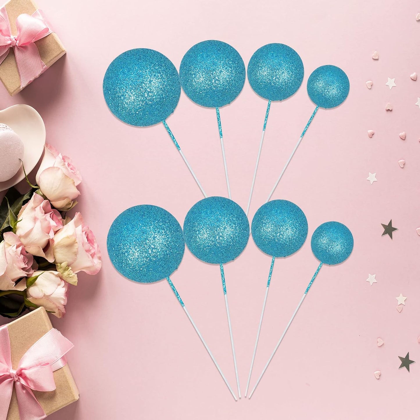 30Pcs Glitter Balls Cake Topper DIY Cake Insert Toppers Ball Cake Picks Cupcake Topper for Birthday Party Baby Shower Wedding Cake Decoration Blue