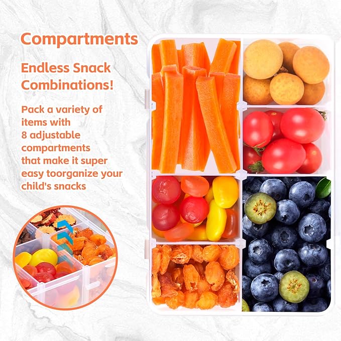 AQSXO 16 Pcs Snack Box Container, 8 Compartments Snack Containers Reusable Meal Prep Lunch Containers.