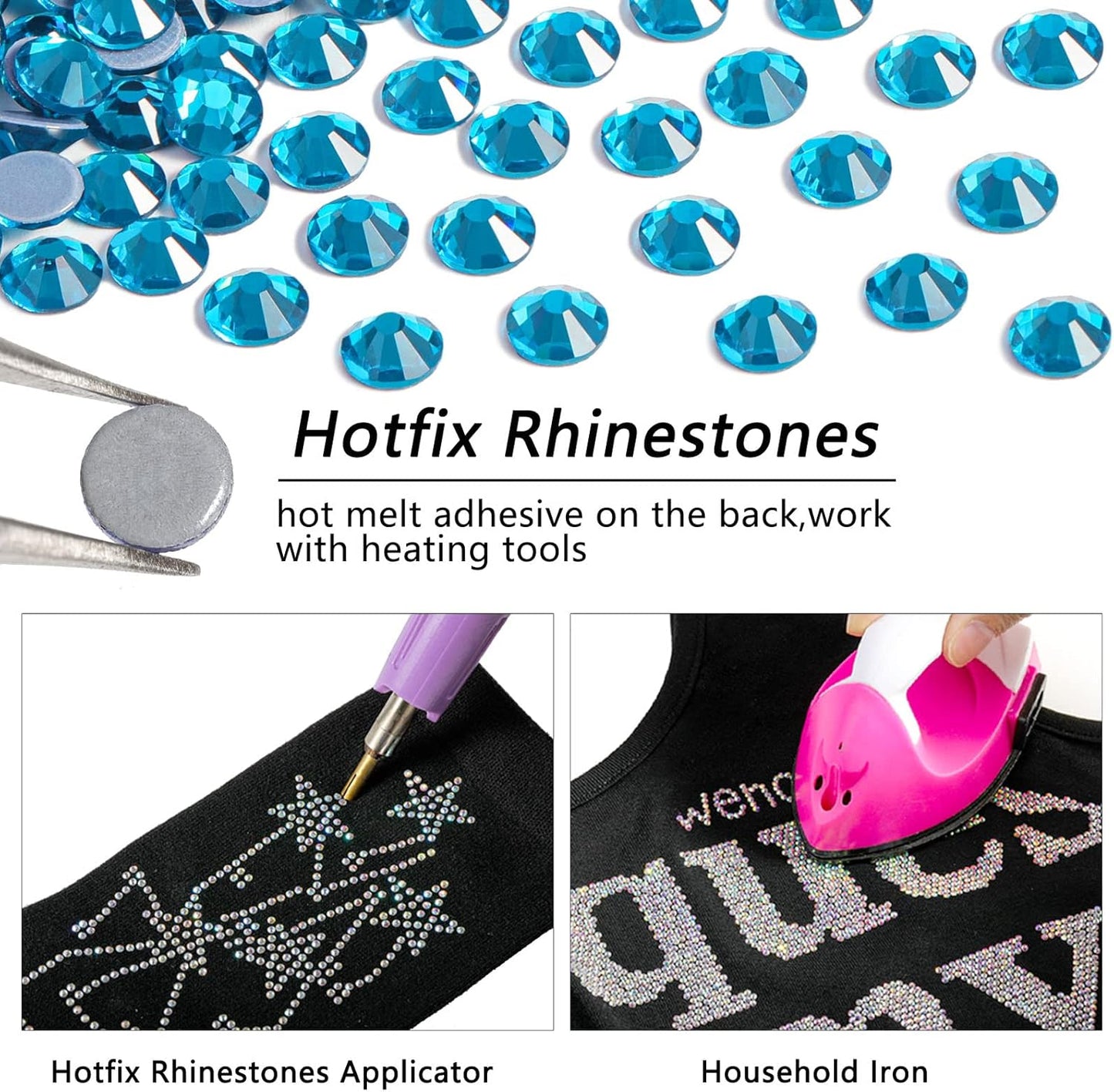 Beadsland Hotfix Rhinestones, 2880pcs Flatback Crystal Rhinestones for Crafts Clothes DIY Decorations, Indicolite, SS10, 2.7-2.9mm